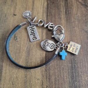 Charm Bracelet Leather Strap Be Yourself Hope Made For An Angel Love Cross